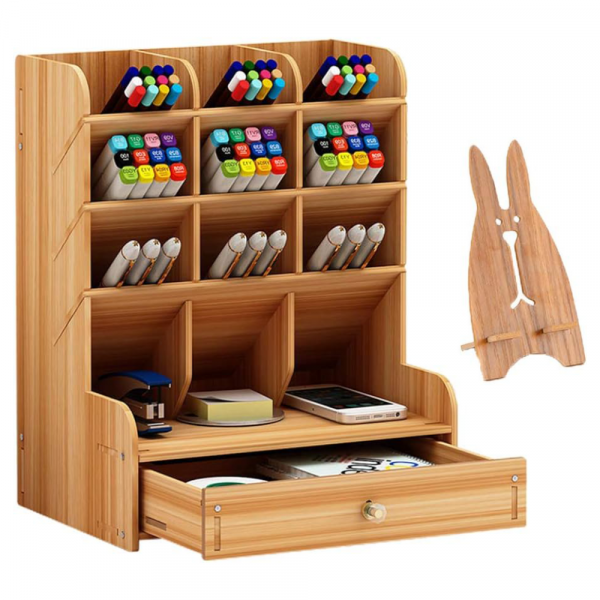 Wooden Art Supplies Desk Organizer