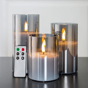 Grey Glass Flameless Candle